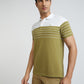 Men Khaki Slim Fit Stripe Cotton Polyester Blend Round Neck Collar Polo T-Shirt