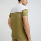 Men Khaki Slim Fit Stripe Cotton Polyester Blend Round Neck Collar Polo T-Shirt