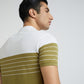 Men Khaki Slim Fit Stripe Cotton Polyester Blend Round Neck Collar Polo T-Shirt