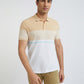 Men Fawn Slim Fit Stripe Cotton Polyester Blend Round Neck Collar Polo T-Shirt