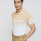 Men Fawn Slim Fit Stripe Cotton Polyester Blend Round Neck Collar Polo T-Shirt