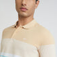 Men Fawn Slim Fit Stripe Cotton Polyester Blend Round Neck Collar Polo T-Shirt