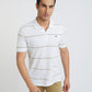 Men White Slim Fit Stripe Cotton Polyester Blend Round Neck Collar Polo T-Shirt