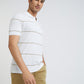 Men White Slim Fit Stripe Cotton Polyester Blend Round Neck Collar Polo T-Shirt