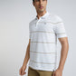 Men White Slim Fit Stripe Cotton Polyester Blend Round Neck Collar Polo T-Shirt