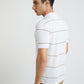 Men White Slim Fit Stripe Cotton Polyester Blend Round Neck Collar Polo T-Shirt