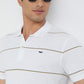 Men White Slim Fit Stripe Cotton Polyester Blend Round Neck Collar Polo T-Shirt