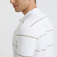 Men White Slim Fit Stripe Cotton Polyester Blend Round Neck Collar Polo T-Shirt