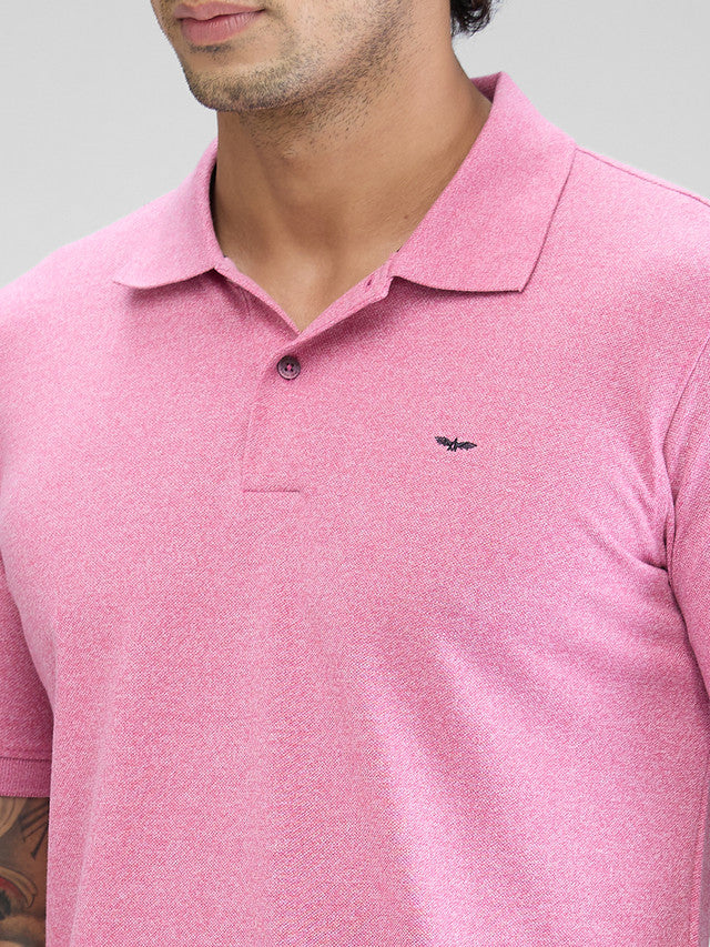 Park Avenue Pink Solid Slim Fit Cotton Blend T-Shirt