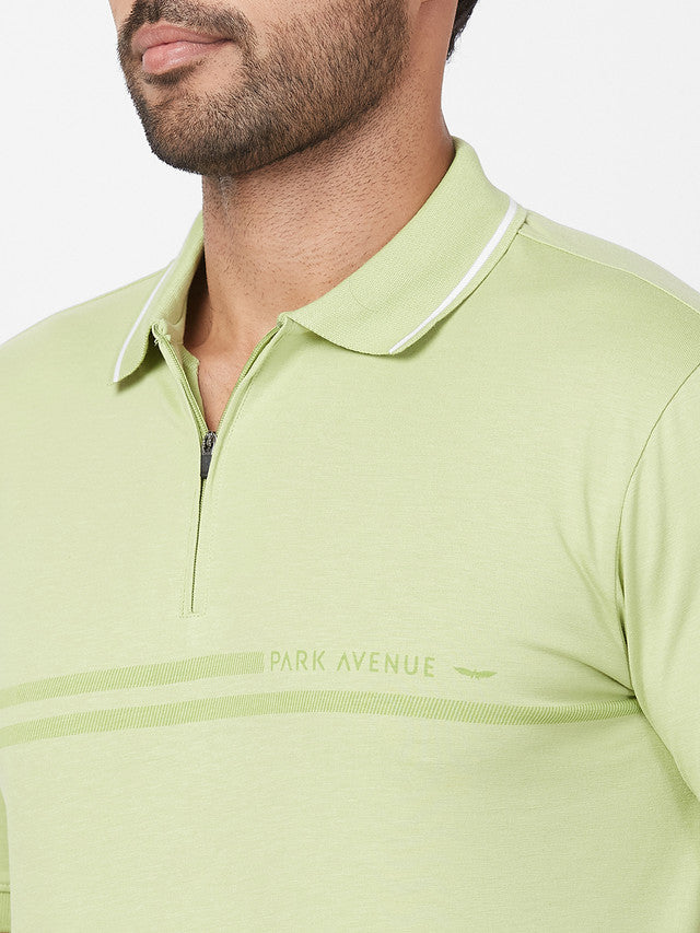 Park Avenue Green Printed Slim Fit Cotton Blend T-Shirt