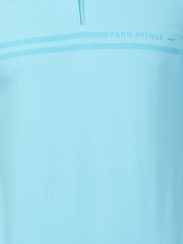 Park Avenue Blue Printed Slim Fit Cotton Blend T-Shirt