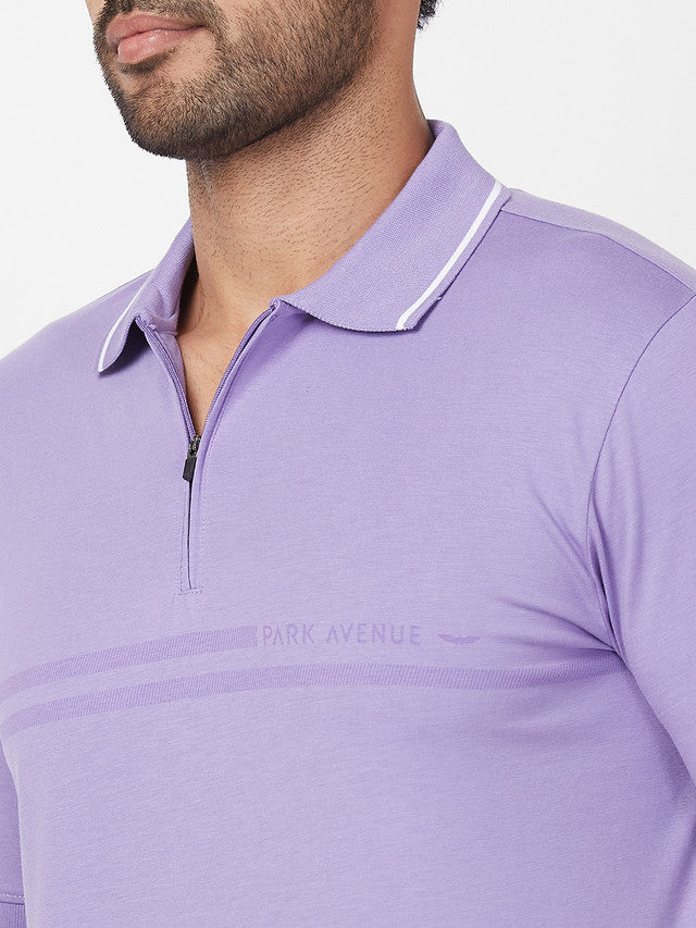 Park Avenue Purple Printed Slim Fit Cotton Blend T-Shirt