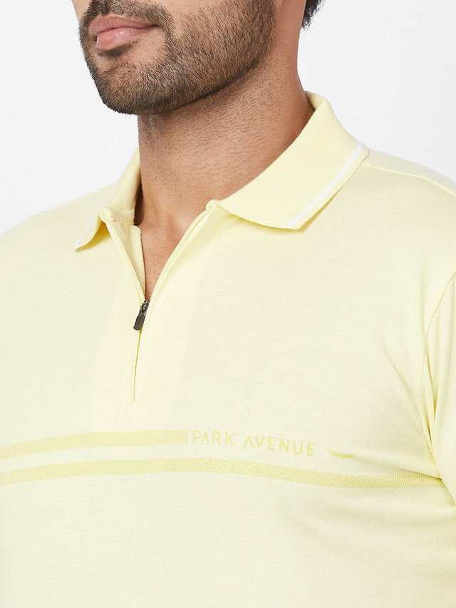 Park Avenue Yellow Printed Slim Fit Cotton Blend T-Shirt