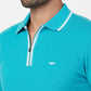 Park Avenue Blue Solid Slim Fit Cotton Blend T-Shirt