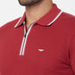 Park Avenue Red Solid Slim Fit Cotton Blend T-Shirt