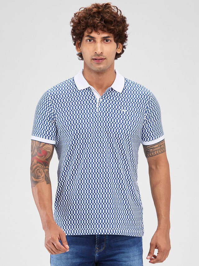 Park Avenue Men Blue Slim Fit Printed Polo Neck Collar T-Shirt