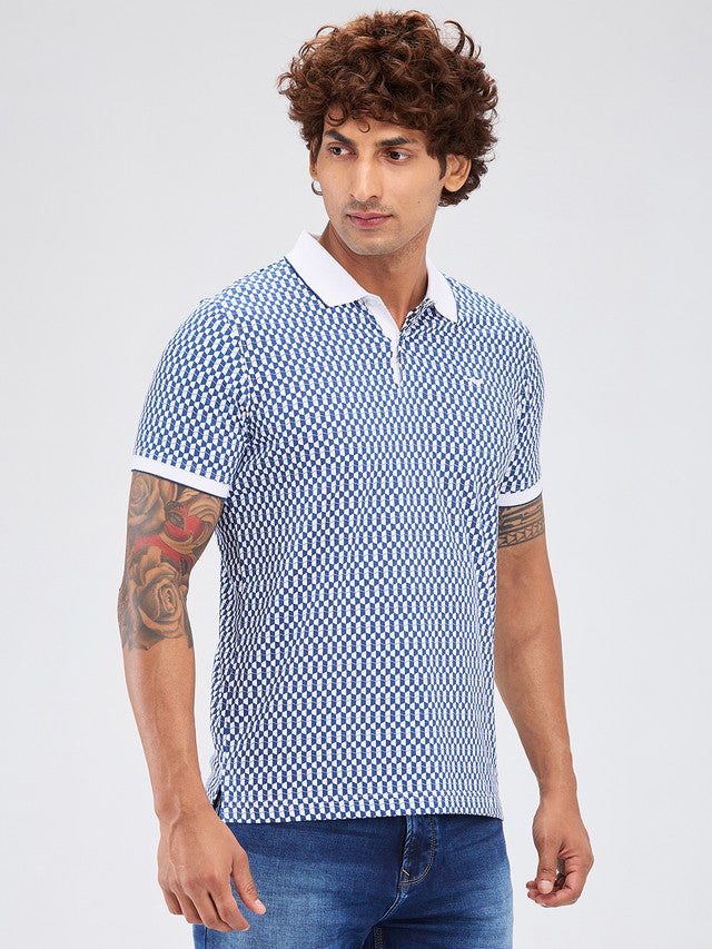 Park Avenue Men Blue Slim Fit Printed Polo Neck Collar T-Shirt