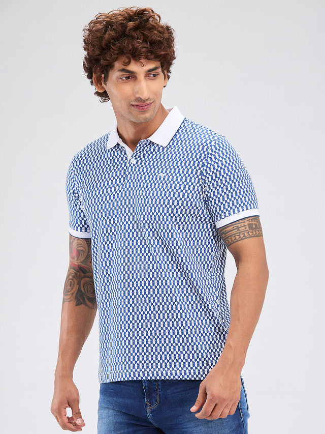 Park Avenue Men Blue Slim Fit Printed Polo Neck Collar T-Shirt