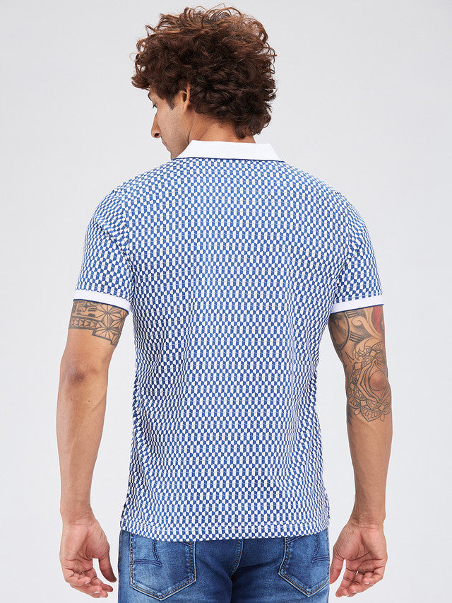 Park Avenue Men Blue Slim Fit Printed Polo Neck Collar T-Shirt