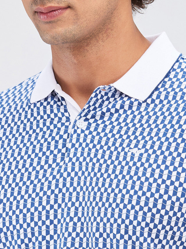 Park Avenue Men Blue Slim Fit Printed Polo Neck Collar T-Shirt