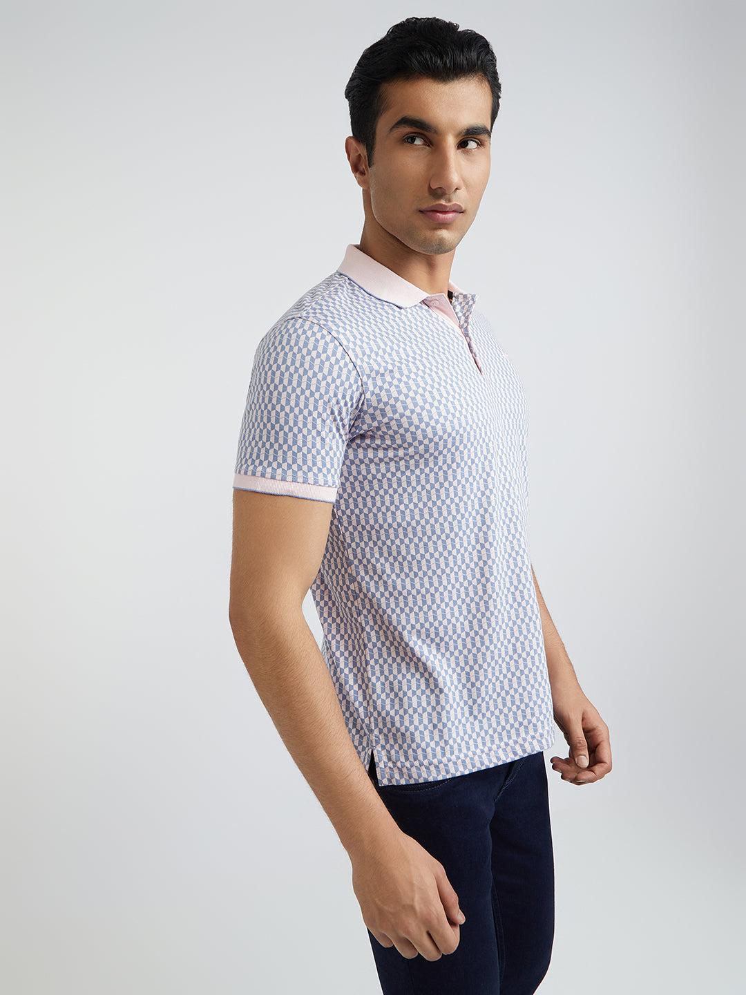Park Avenue Pink Printed Slim Fit Cotton Blend T-Shirt