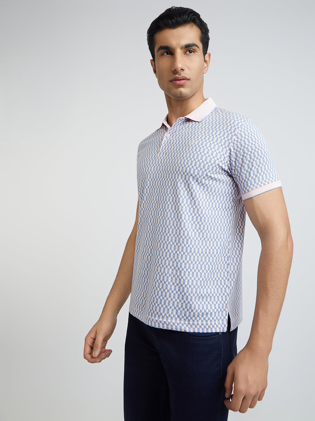 Park Avenue Pink Printed Slim Fit Cotton Blend T-Shirt