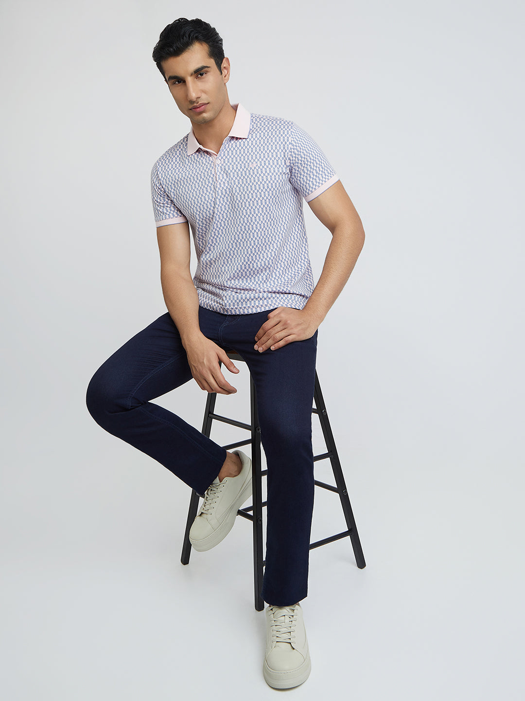 Park Avenue Pink Printed Slim Fit Cotton Blend T-Shirt