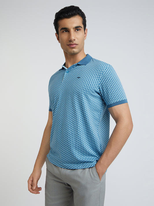 Park Avenue Men Blue Printed Slim Fit Cotton Blend T-Shirt