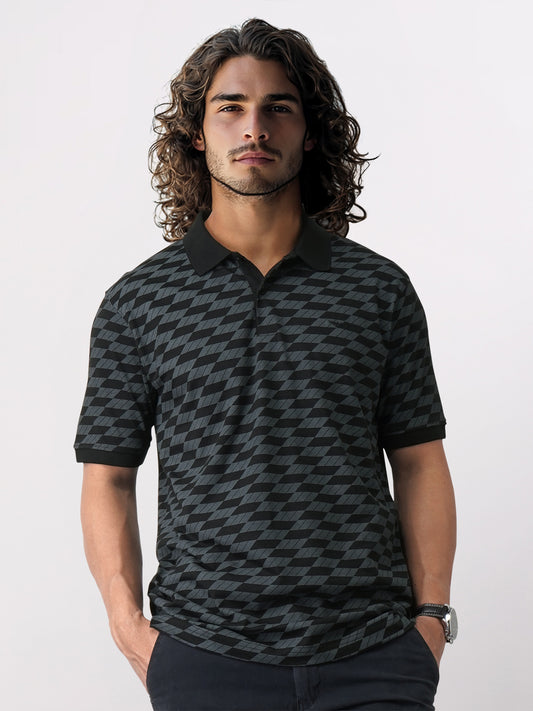 Park Avenue Black Printed Slim Fit Cotton Blend T-Shirt