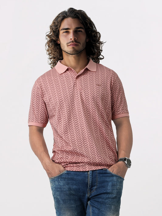 Park Avenue Pink Printed Slim Fit Cotton Blend T-Shirt