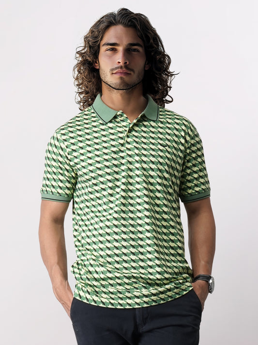 Park Avenue Men Green Printed Slim Fit Cotton Blend T-Shirt