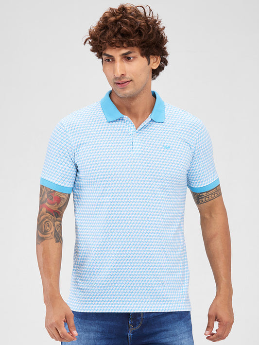 Park Avenue Blue Printed Slim Fit Cotton Blend T-Shirt