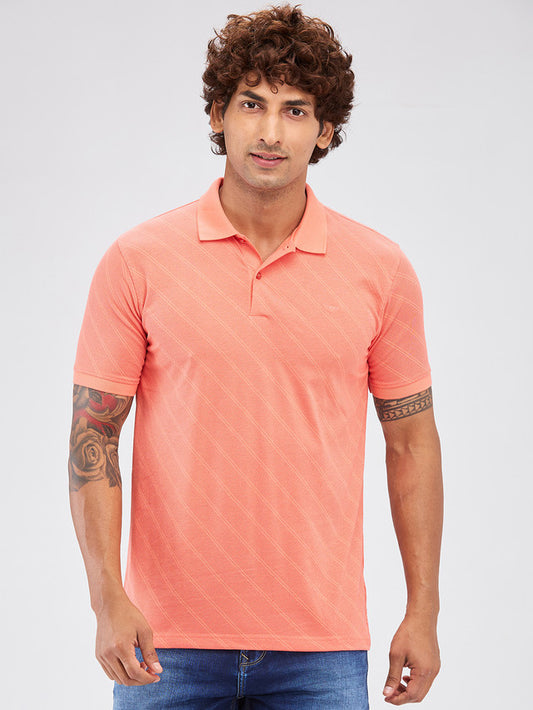 Park Avenue Orange Printed Slim Fit Cotton Blend T-Shirt