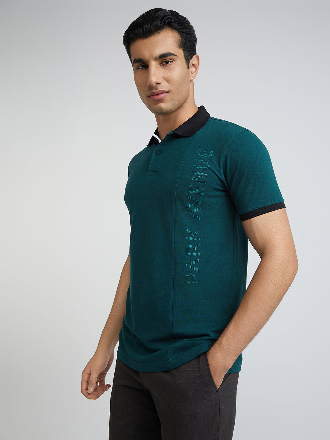 Park Avenue Men Green Slim Fit Solid Polo Neck Collar T-Shirt
