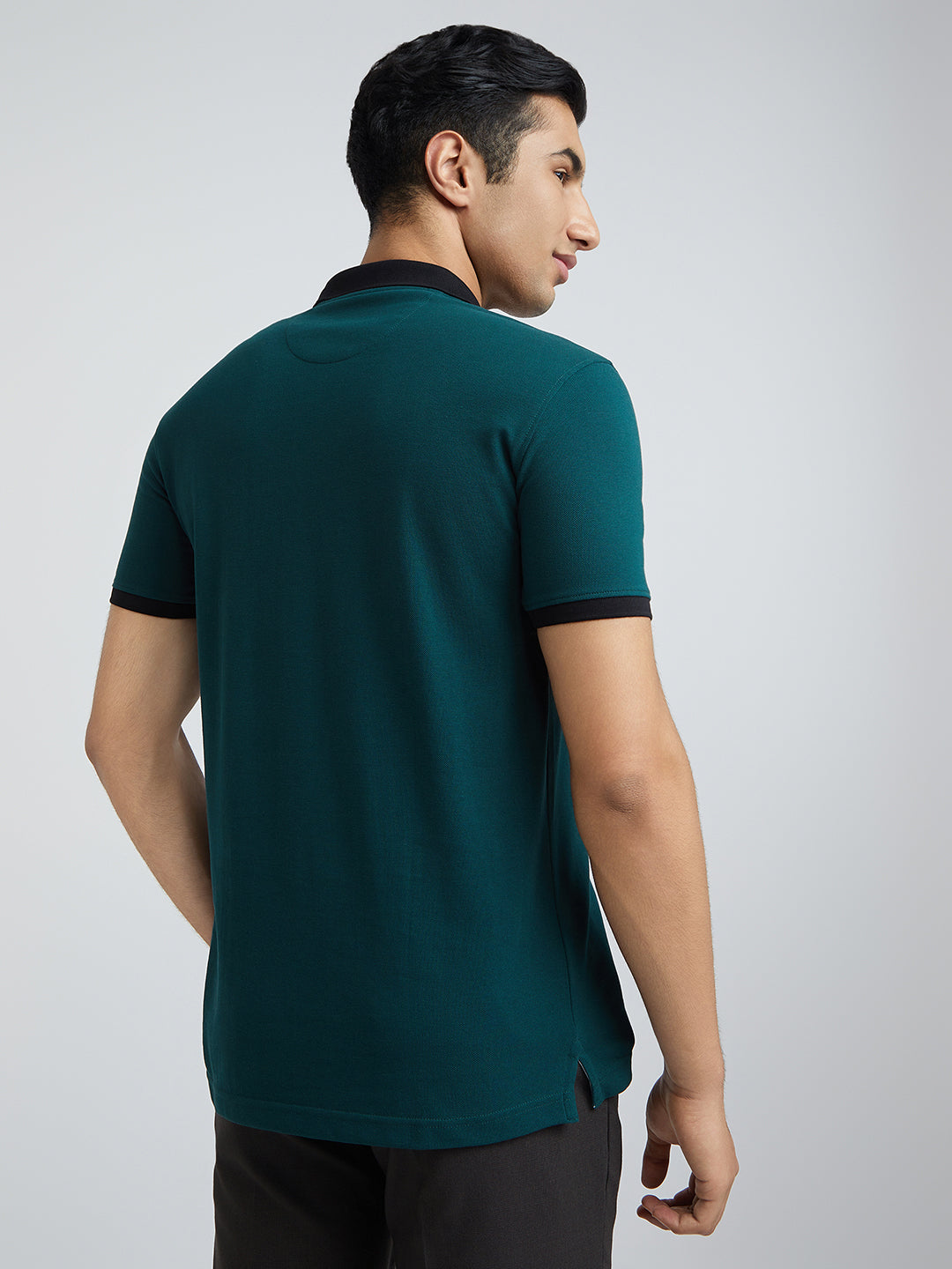 Park Avenue Men Green Slim Fit Solid Polo Neck Collar T-Shirt