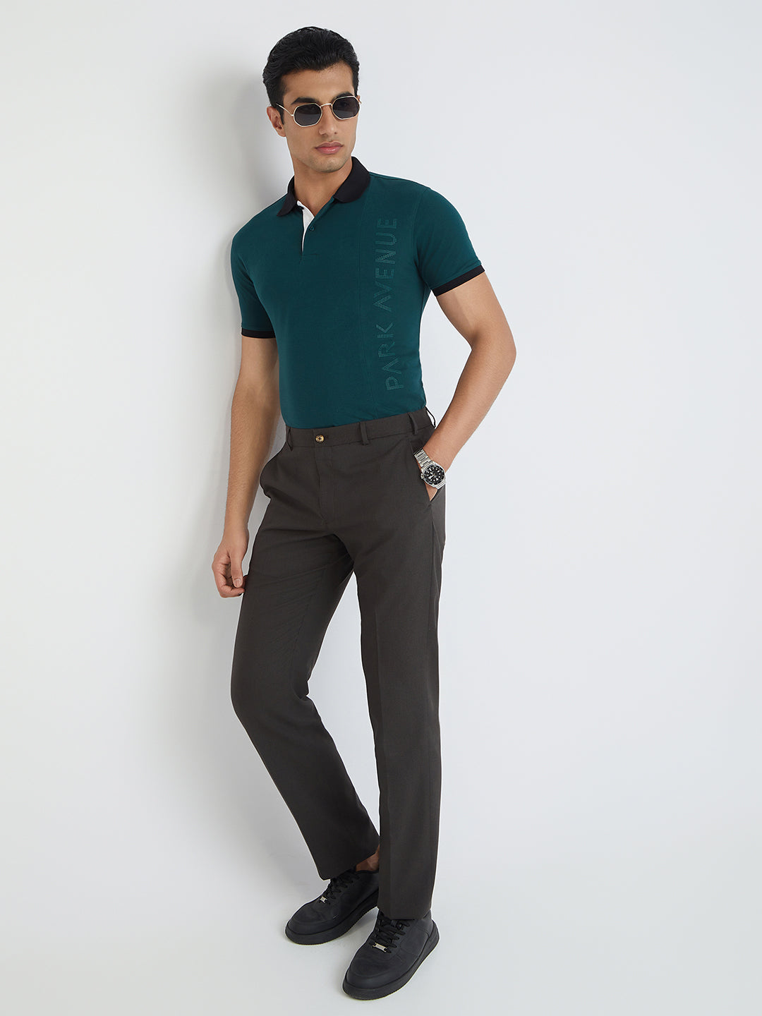 Park Avenue Men Green Slim Fit Solid Polo Neck Collar T-Shirt
