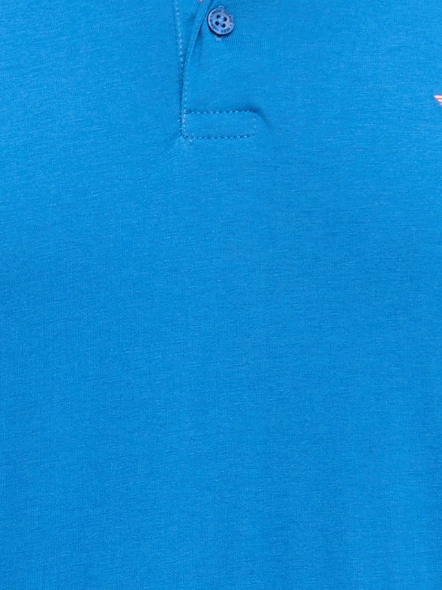 Park Avenue Blue Solid Slim Fit Half Sleeve Cotton Blend T-Shirt