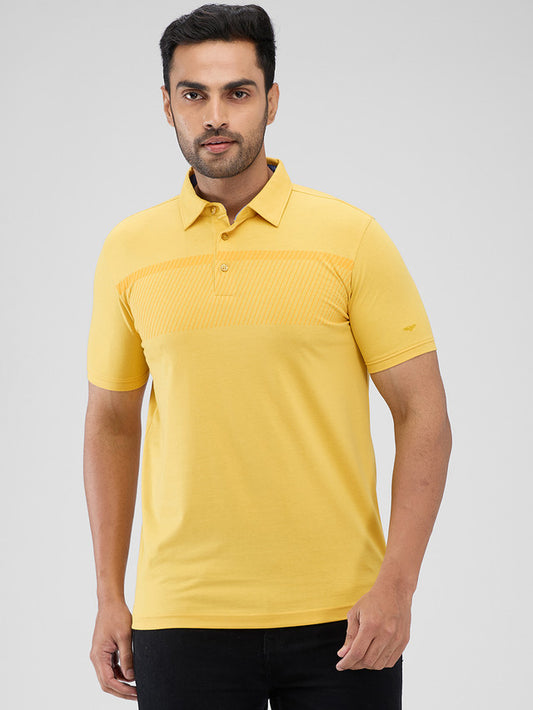 Park Avenue Yellow Printed Slim Fit Cotton Blend T-Shirt