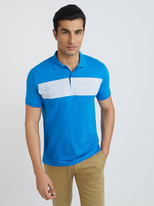 Park Avenue Blue Solid Slim Fit Cotton Blend T-Shirt