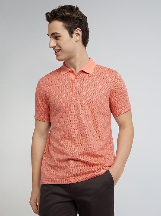 Park Avenue Orange Printed Slim Fit Cotton Blend T-Shirt