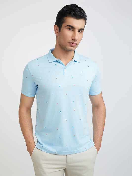 Park Avenue Men Blue Printed Slim Fit Cotton Blend T-Shirt