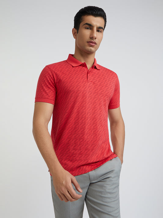 Park Avenue Men Red Printed Slim Fit Cotton Blend T-Shirt