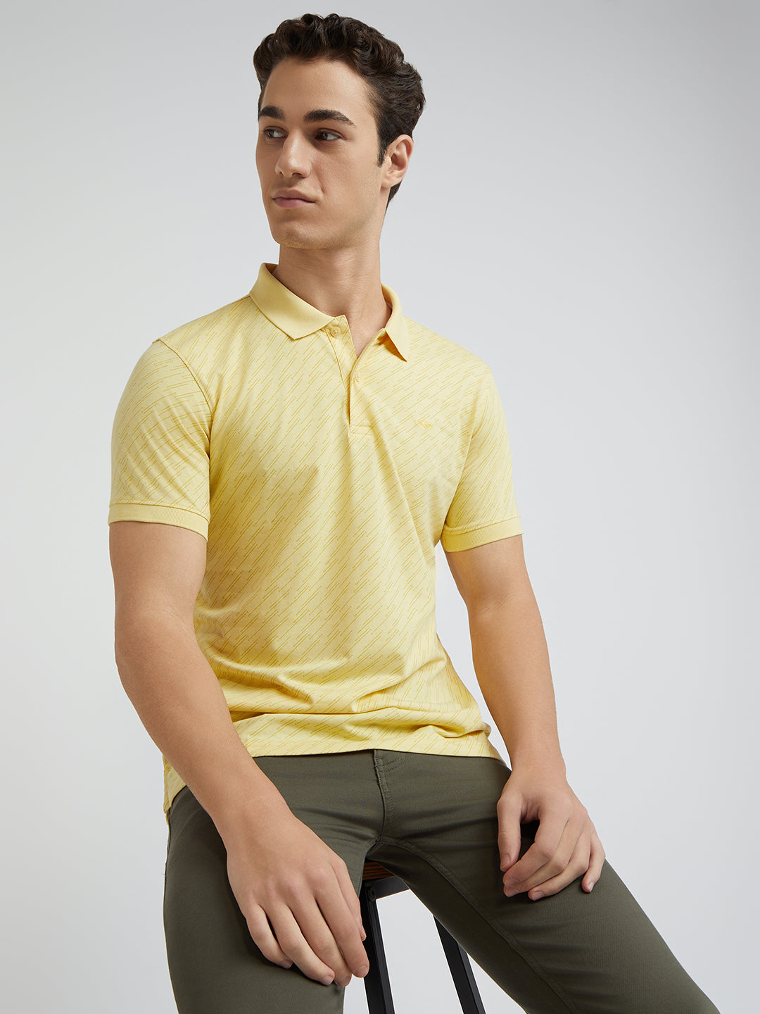 Park Avenue Men Yellow Slim Fit Printed Polo Neck Collar T-Shirt