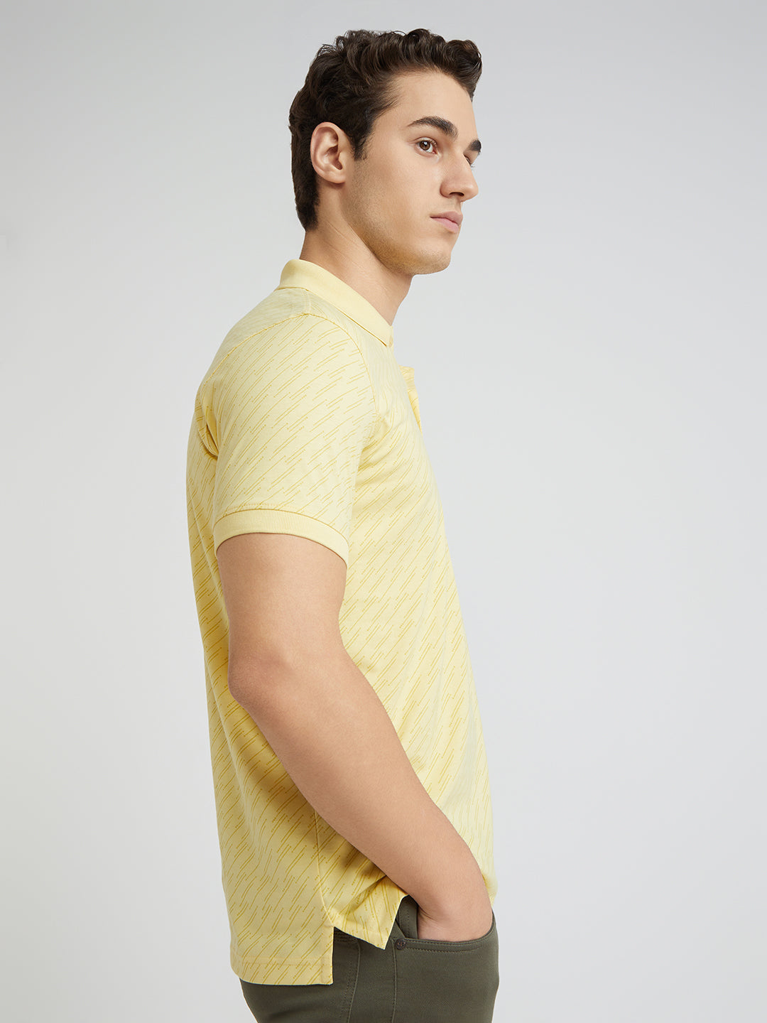 Park Avenue Men Yellow Slim Fit Printed Polo Neck Collar T-Shirt