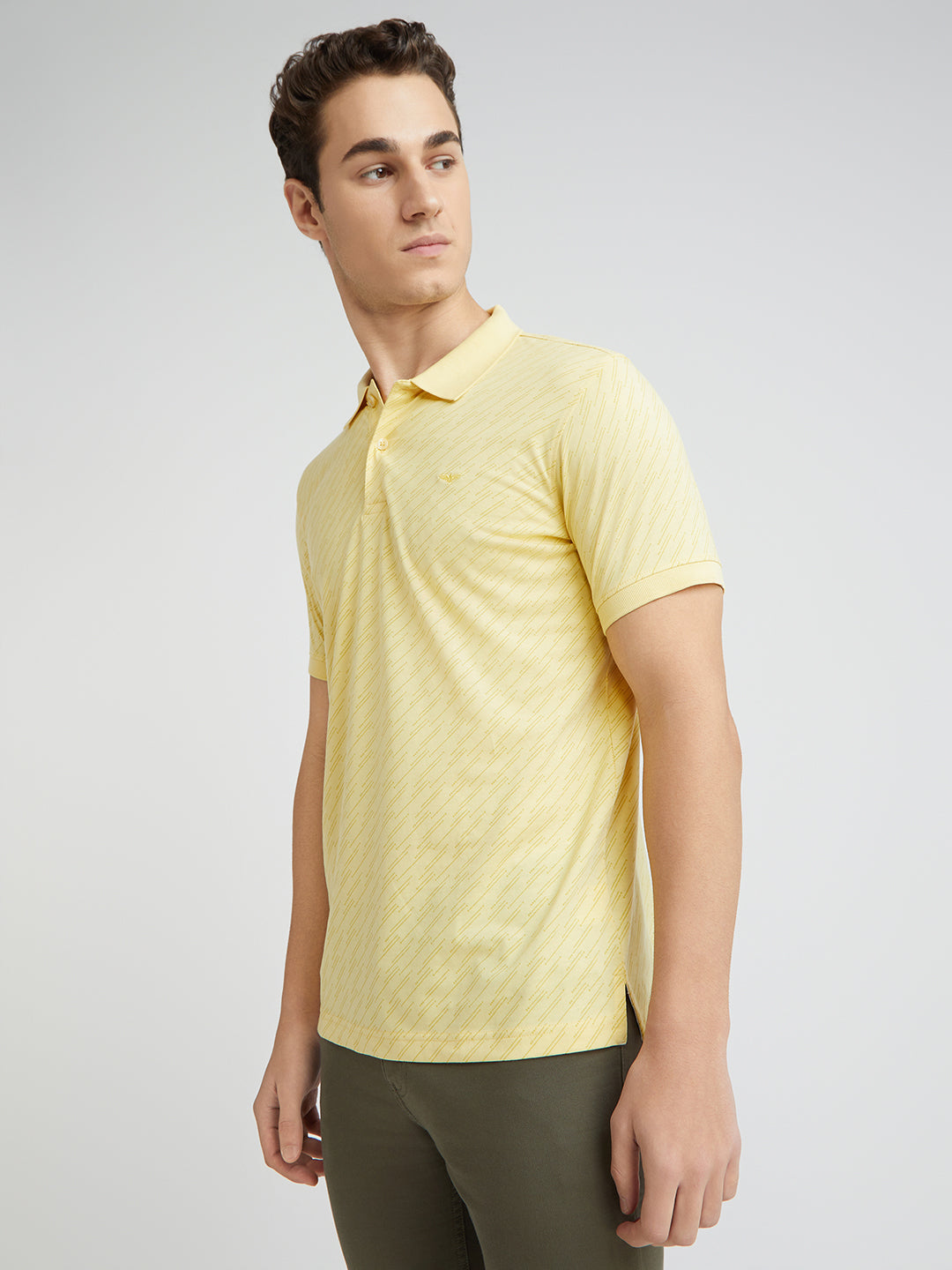 Park Avenue Men Yellow Slim Fit Printed Polo Neck Collar T-Shirt