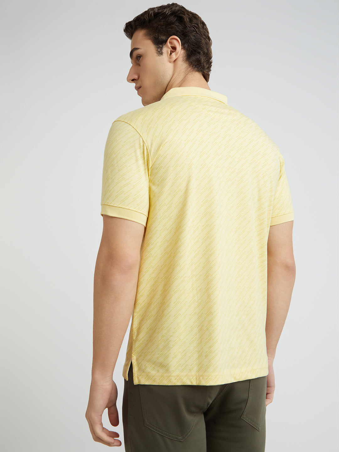 Park Avenue Men Yellow Slim Fit Printed Polo Neck Collar T-Shirt