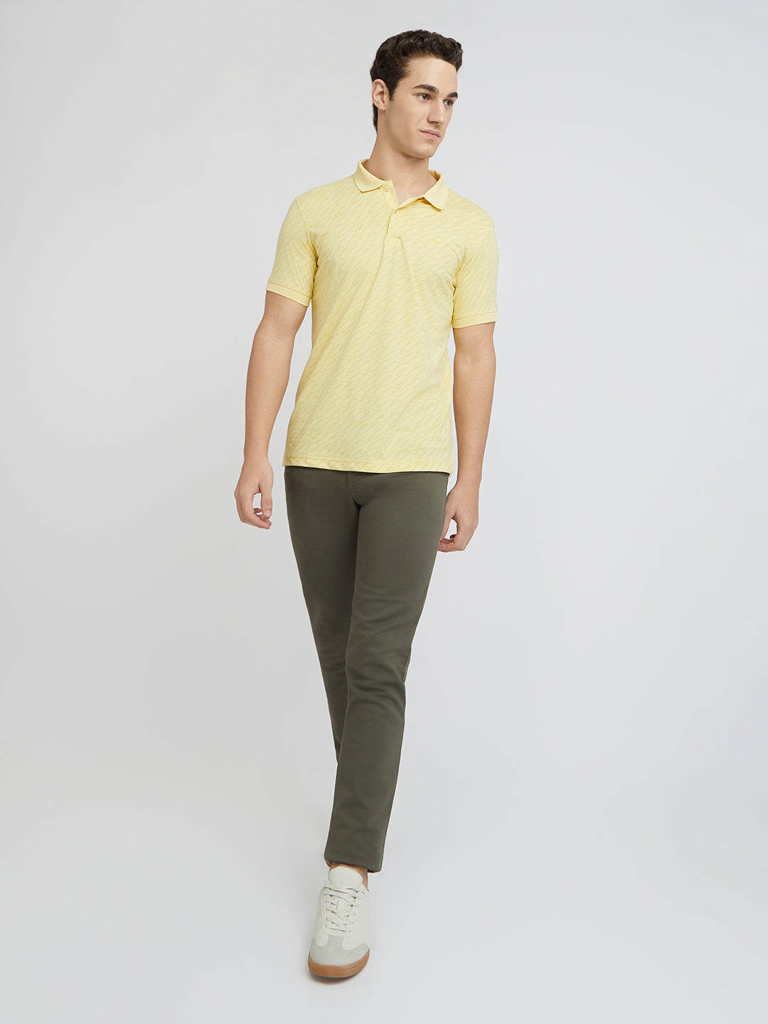 Park Avenue Men Yellow Slim Fit Printed Polo Neck Collar T-Shirt
