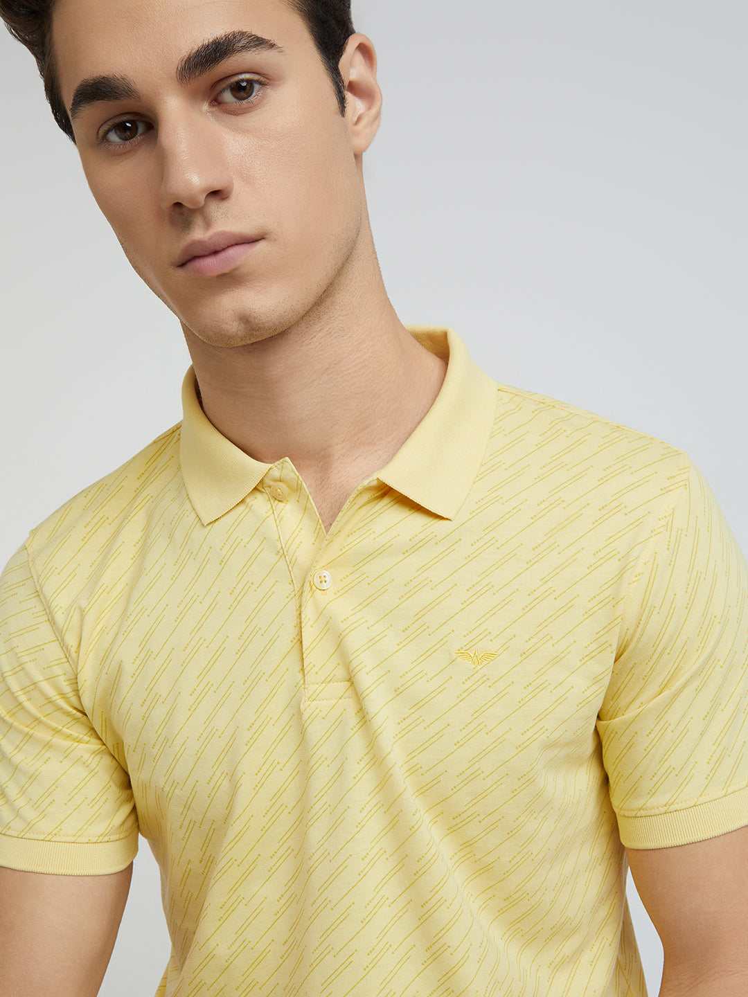 Park Avenue Men Yellow Slim Fit Printed Polo Neck Collar T-Shirt