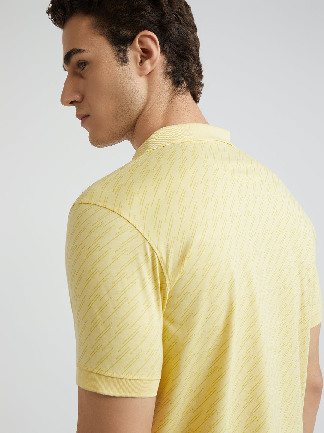 Park Avenue Men Yellow Slim Fit Printed Polo Neck Collar T-Shirt