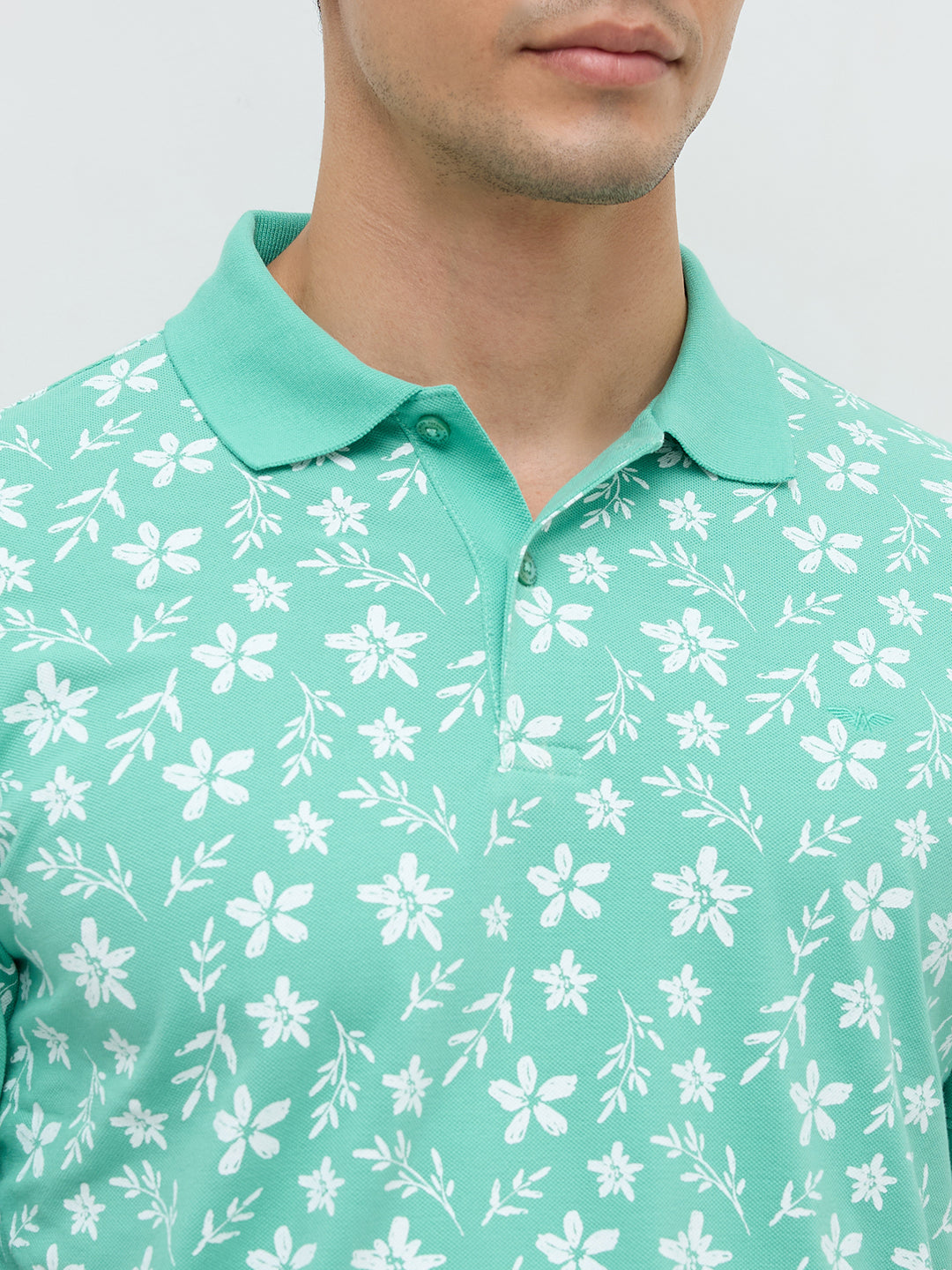 Park Avenue Men Green Slim Fit Print Polo Neck Collar T-shirt